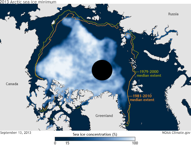 Map of sea ice concentration on September 13, 2013.
