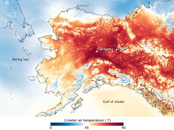 Map of Alaska showing temperature on the afternoon of May 23, 2015