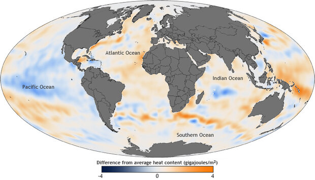 Map of global ocean heat content, 2011
