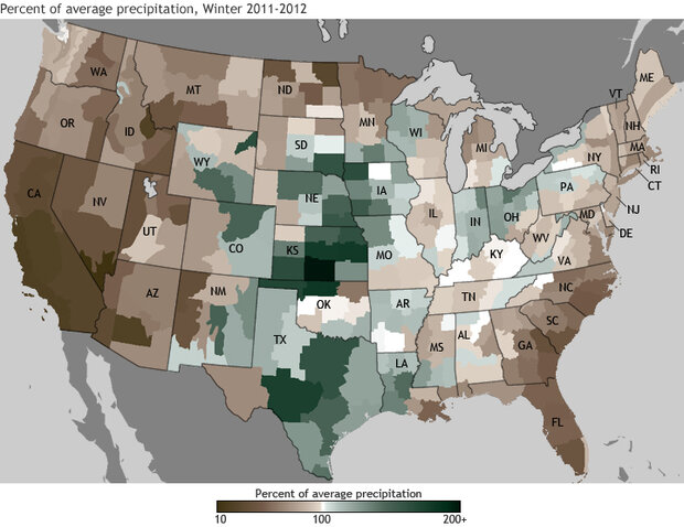 U.S. map of winter precipitation patterns for 2011-12
