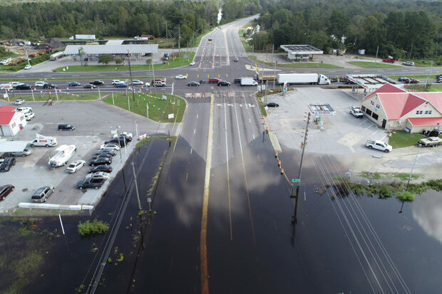 aerial photo of flooded intersection in Kinston, NC