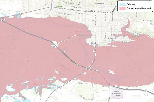 map showing flooding in Kinston during a Matthew-like event