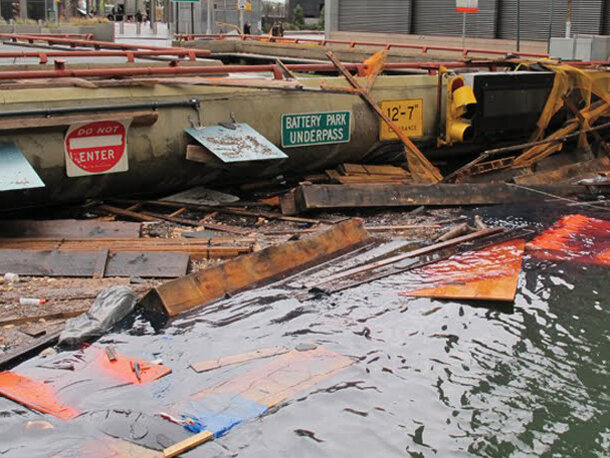 flooding of NYC's battery park overpass during Sandy