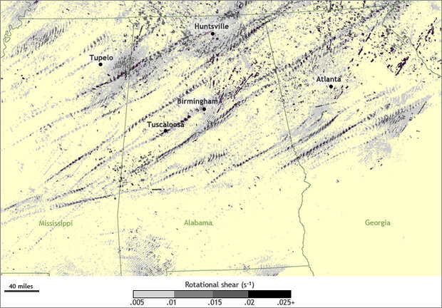 Map of tornado tracks
