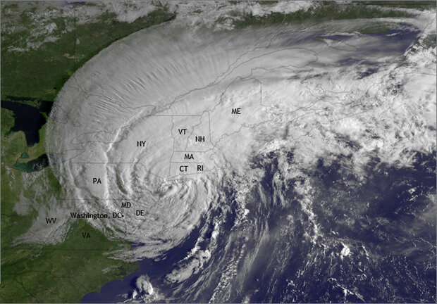 Photo-like satellite image of HUrricane Irene over U.S. Northeast