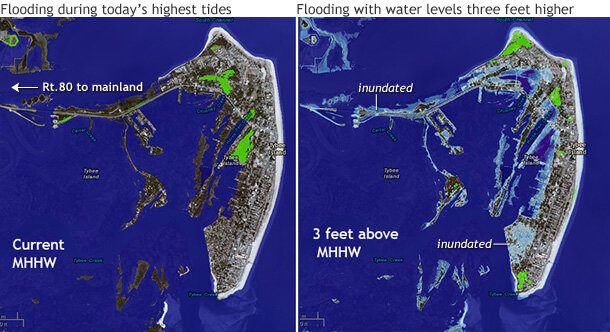 map comparing current water levels and future water levels