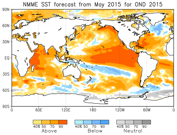Sea surface temperature anomaly forecast map