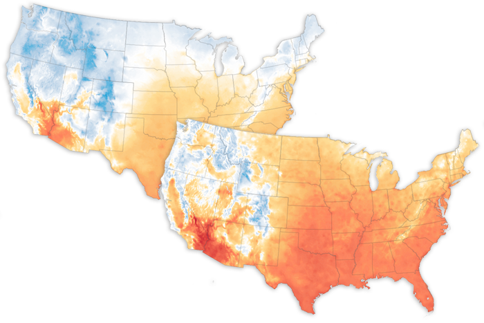 Past and future temperatures in the United States' hottest month of the year