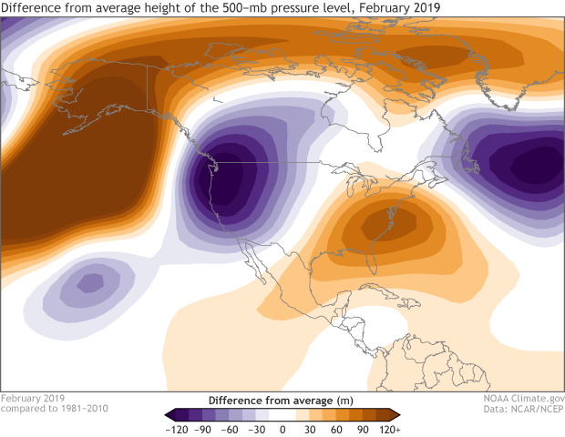 500mb height, anomaly, February, winter