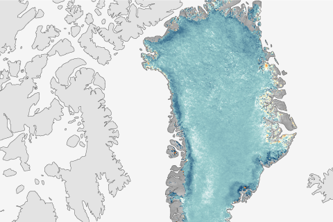 Reflectivity of Greenland Ice Sheet in late summer hit new low in 2014