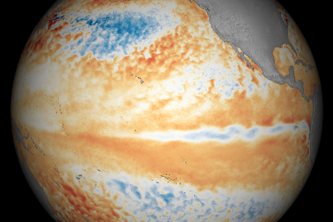 As El Niño weakens, cool surface waters emerge in eastern tropical Pacific