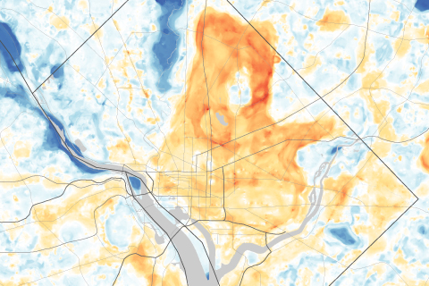 Detailed maps of urban heat island effects in Washington, DC, and Baltimore