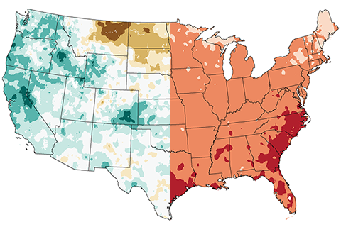 In the U.S., year-to-date temperature and precipitation patterns not playing by their usual rules