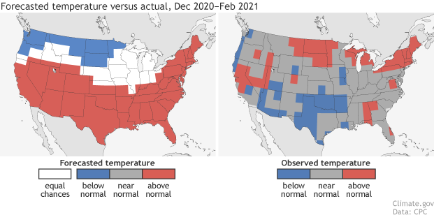 Winter temperature outlook verification, 2020-2021