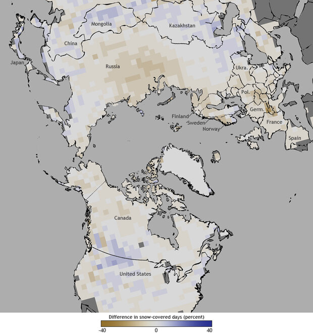 Map of snow cover in Northern Hemisphere, 2011