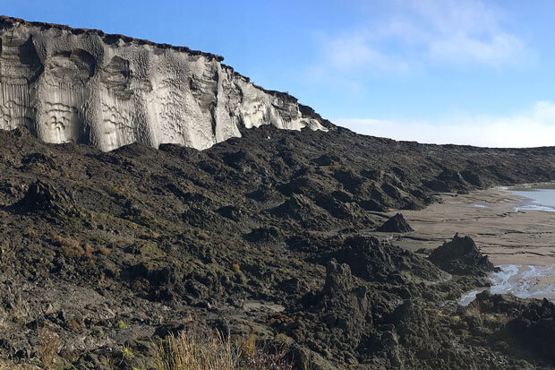 Permafrost exposed on a coastal bluff