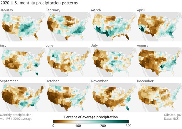 Percent of monthly average precipitation maps