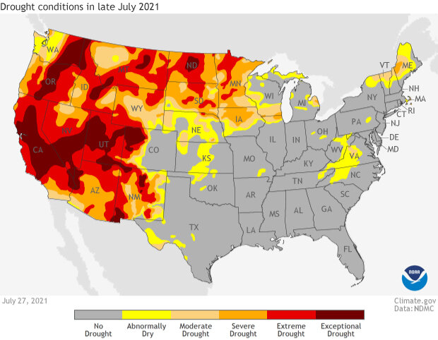 US map of drought conditions on July 27, 2021