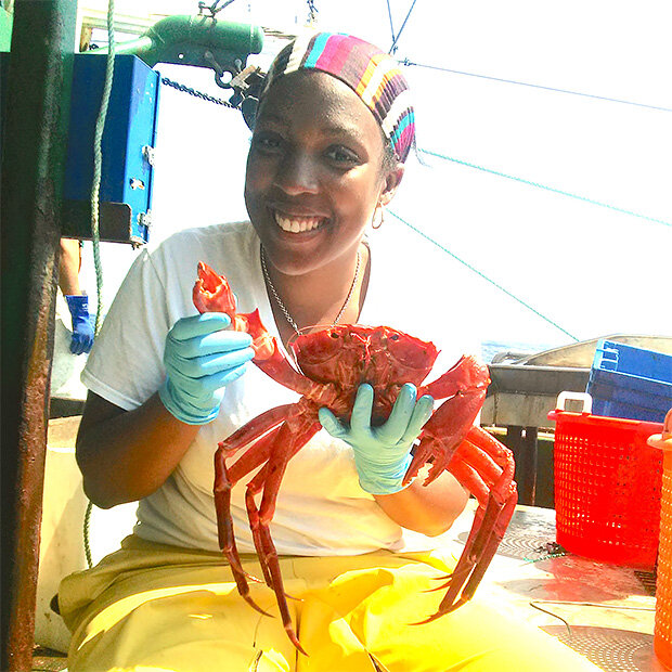 Shae Green holding a crab