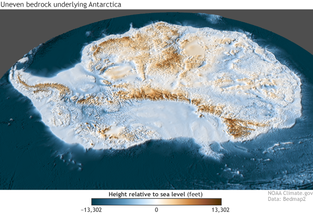 Antarctic bedrock elevation map