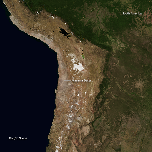 Natural-color satellite image of west-central South America for March