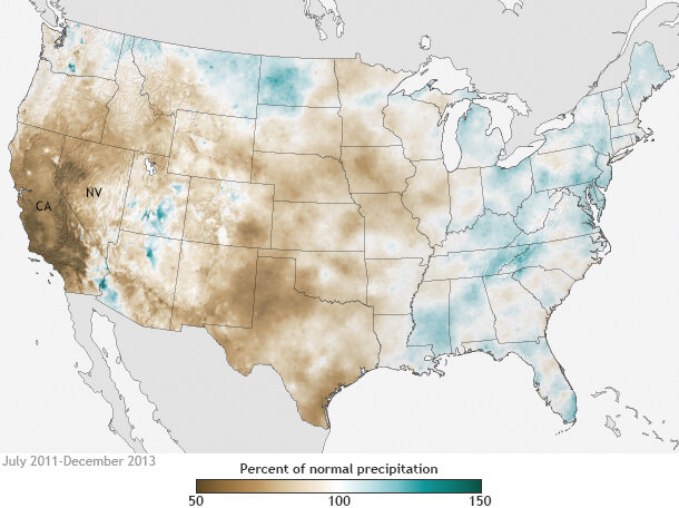 Percent normal precipitation July 2011 - 2013 CONUS map