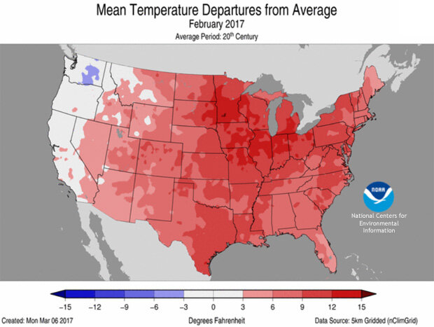 United States temperature anomaly map