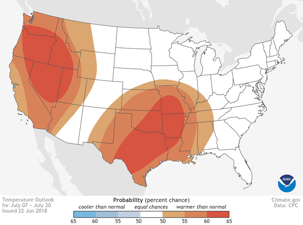 Temperature outlook, July 7-20 2018