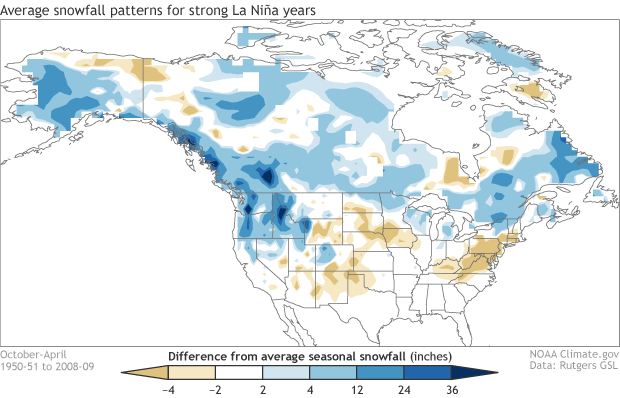 La Nina snowfall: strong years