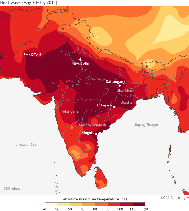 India heat wave kills thousands NOAA Climate.gov