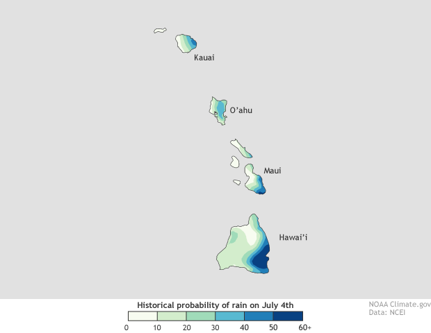 Percent chance of rain map for Hawaii