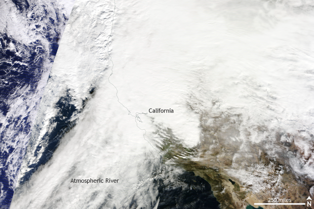 MODIS satellite image taken on January 8, 2017 over California