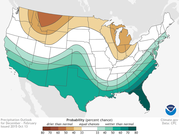 Map of US winter precipitation outlook for 2015-16