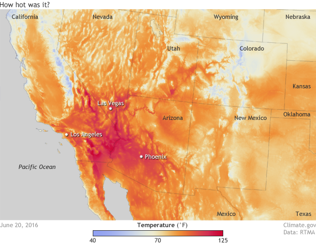 Daytime high temperatures on June 20, 2016