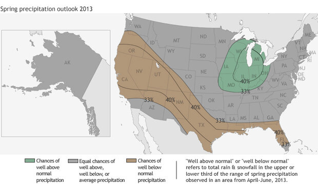 Map of 2013's spring precipitation outlook