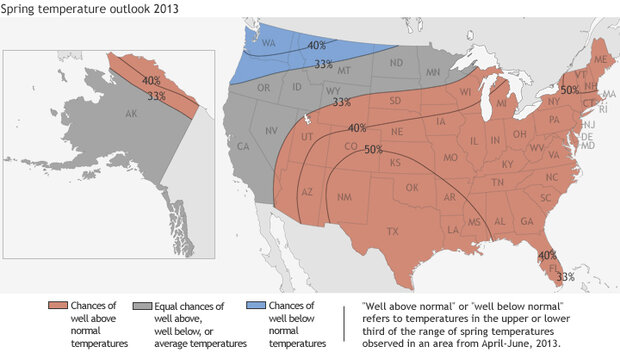 Map of 2013's spring temperature outlook