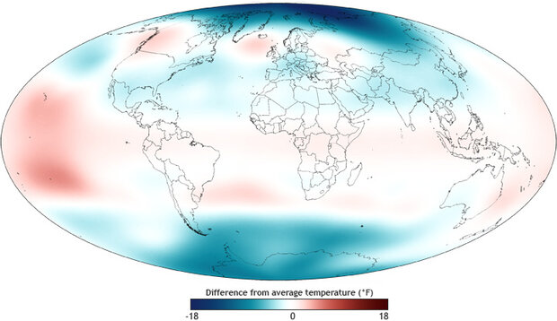 Map of global stratospheric temperature, 2011