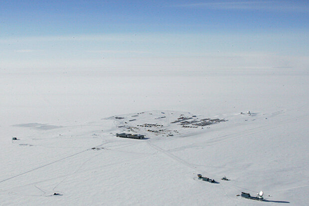 Aerial photo of Amundsen Scott South Pole station in Antarctica