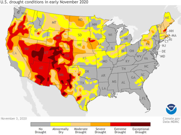 U.S. map of drought conditions on November 3, 2020
