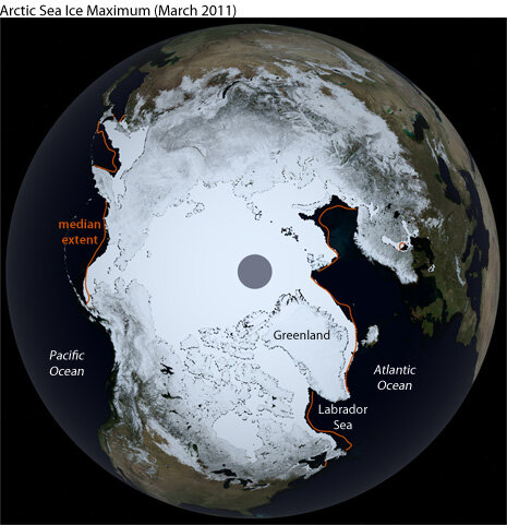 Arctic sea ice maximum March 2011