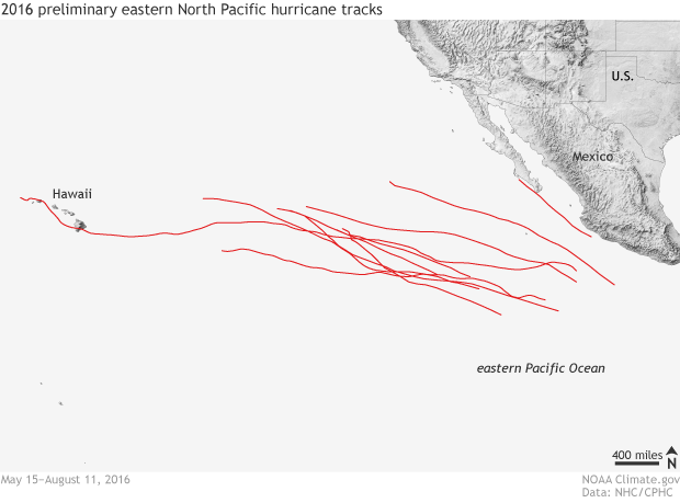 Eastern North Pacific hurricane season preliminary storm tracks