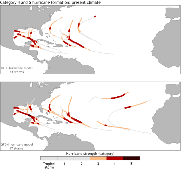 Two maps with hurricane tracks