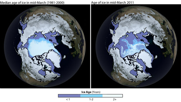 Maps sea ice age comparison mid-March