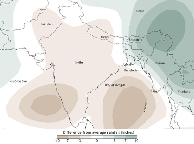 Difference from average rainfall June-July2012 map