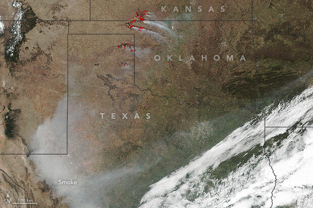 VIIRS satellite image taken on March 7, 2017 of the southern Great Plains U.S.