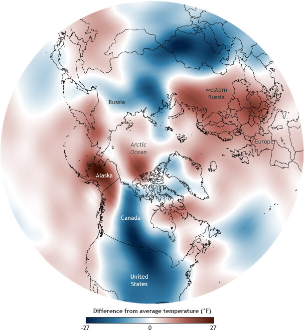 Air temperature anomaly map Arctic Jan 5-7 2014