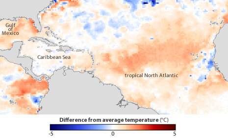 Map of ocean temperature anomalies in the tropical Atlantic Ocean