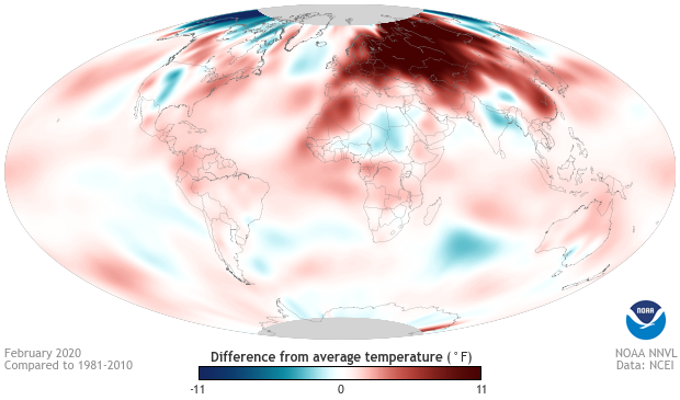 February 2020 temperature anomalies