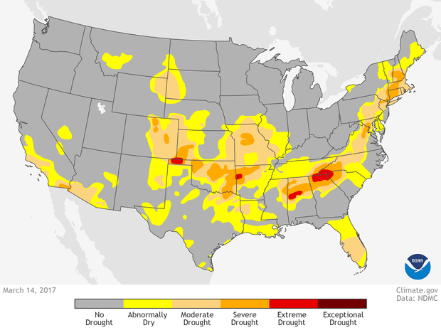 CONUS map showing U.S. Drought Monitor on March 14, 2017