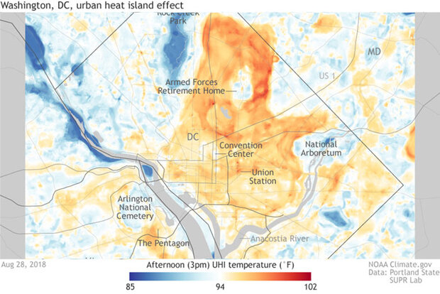 DC urban heat island map